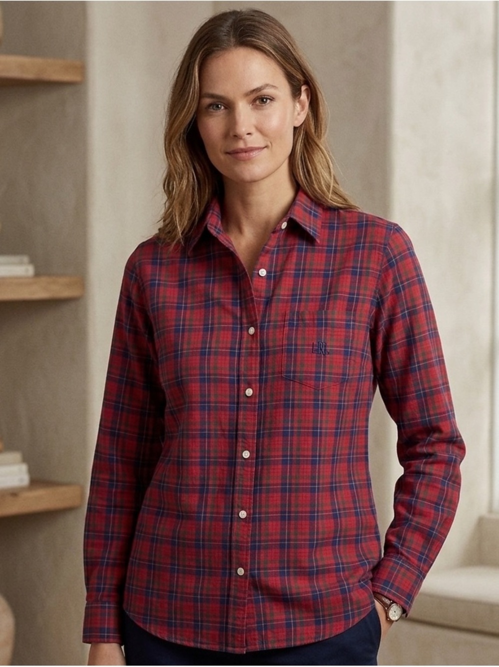 Lauren Ralph Lauren Red Plaid Button Down L | Heritage Preppy Academia RLL Logo